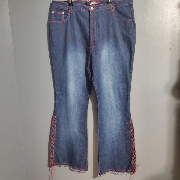 Lazer Womens Flare Jeans Dark Wash Red Laces Stitching Size 22 - Picture 1 of 6
